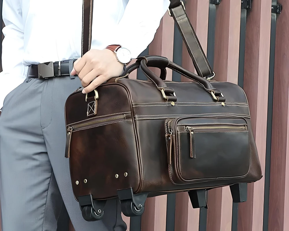 mens leather carry on luggage